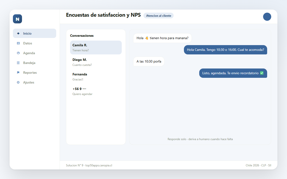 Vista previa de Encuestas de satisfaccion y NPS